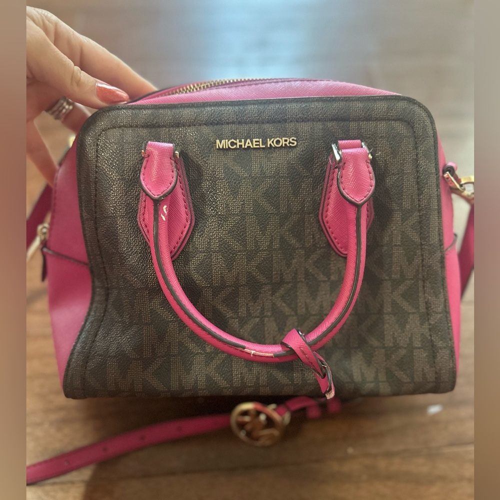 Michael Kors Pink and Brown Women's Crossbody Bag